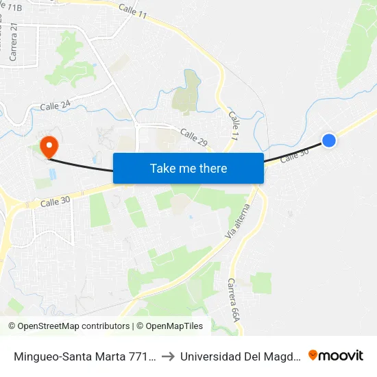 Mingueo-Santa Marta 771-7719 to Universidad Del Magdalena map