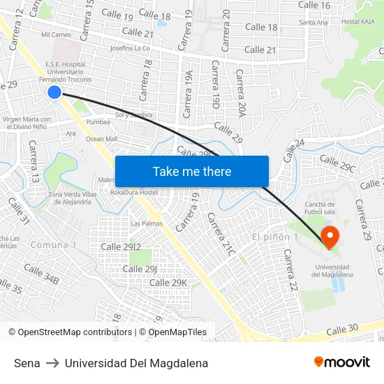 Sena to Universidad Del Magdalena map