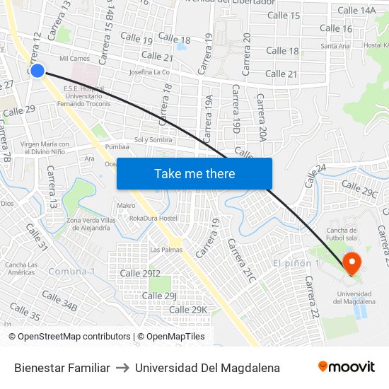 Bienestar Familiar to Universidad Del Magdalena map