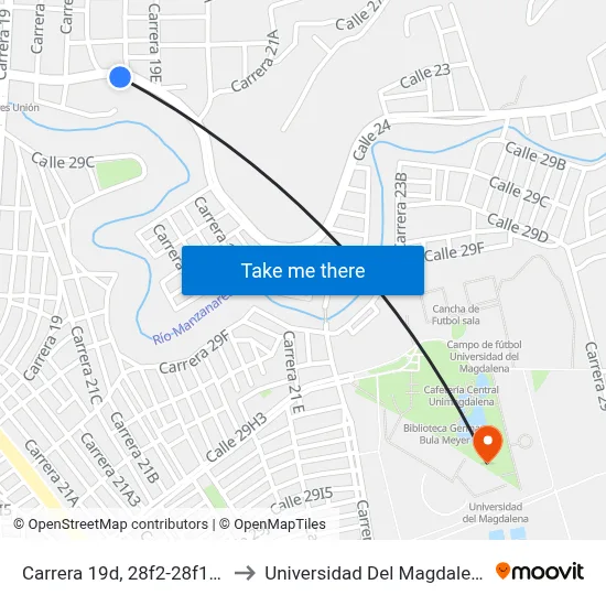 Carrera 19d, 28f2-28f100 to Universidad Del Magdalena map