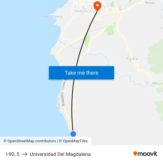 I-90, 5 to Universidad Del Magdalena map
