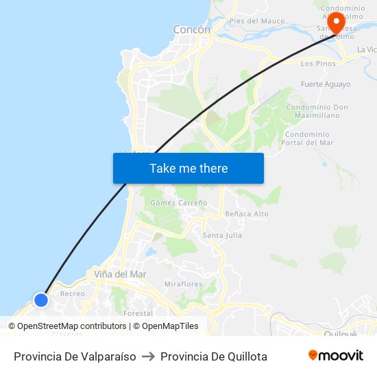 Provincia De Valparaíso to Provincia De Quillota map