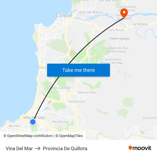 Vina Del Mar to Provincia De Quillota map