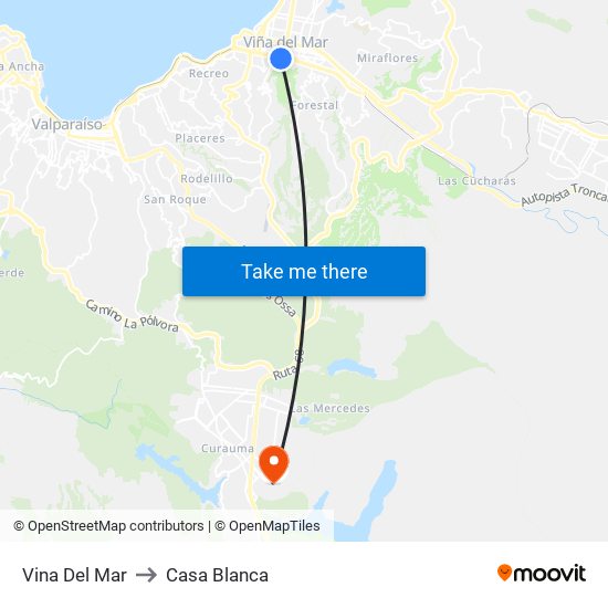 Vina Del Mar to Casa Blanca map