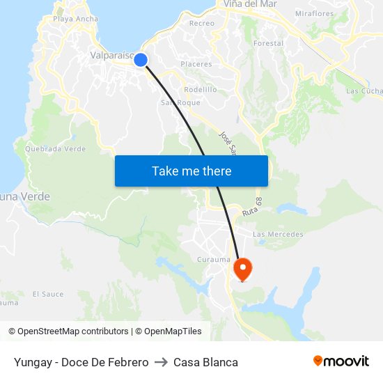 Yungay - Doce De Febrero to Casa Blanca map