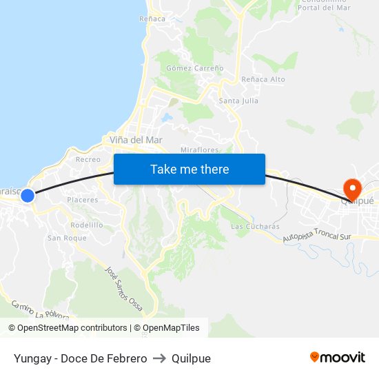 Yungay - Doce De Febrero to Quilpue map