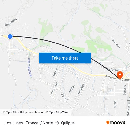 Los Lunes - Troncal / Norte to Quilpue map