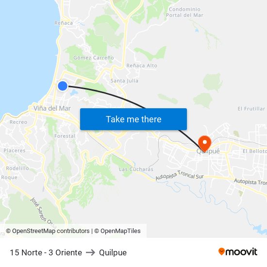 15 Norte - 3 Oriente to Quilpue map