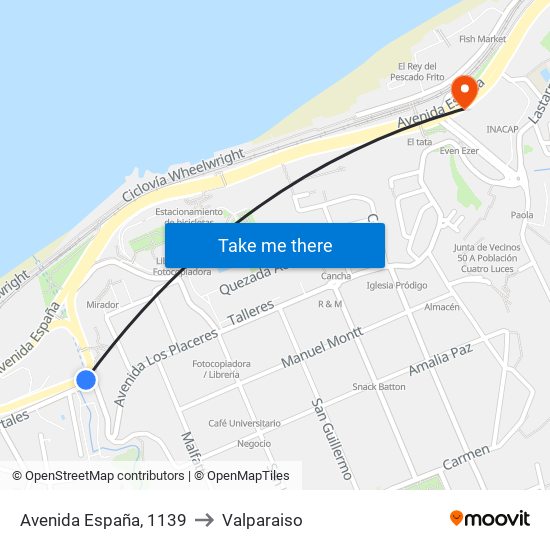 Avenida España, 1139 to Valparaiso map