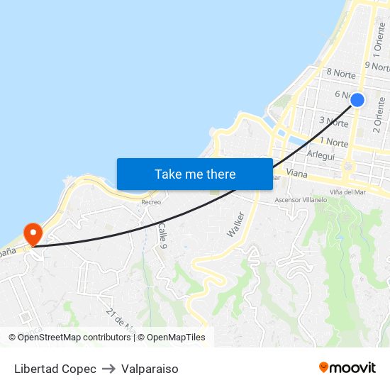 Libertad Copec to Valparaiso map