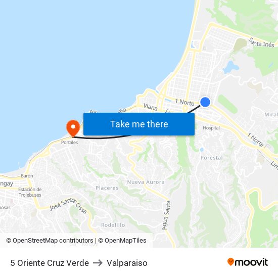 5 Oriente Cruz Verde to Valparaiso map