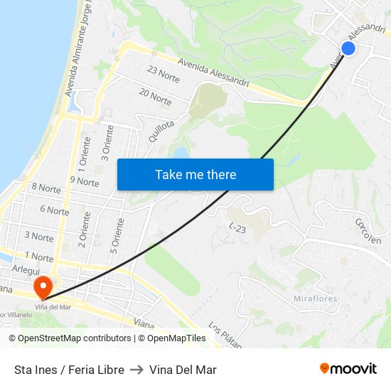 Sta Ines / Feria Libre to Vina Del Mar map