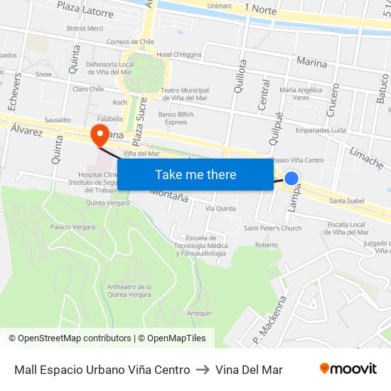 Mall Espacio Urbano Viña Centro to Vina Del Mar map