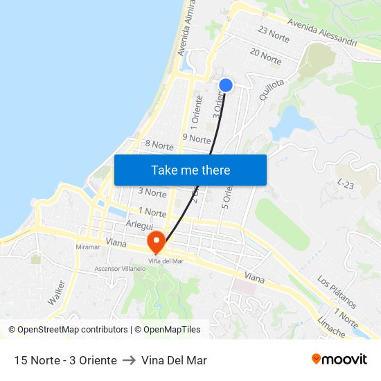 15 Norte - 3 Oriente to Vina Del Mar map