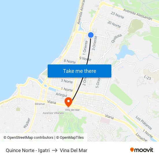 Quince Norte - Igatri to Vina Del Mar map