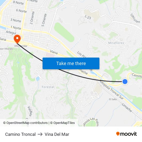 Camino Troncal to Vina Del Mar map