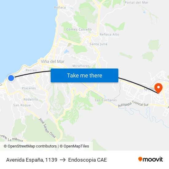 Avenida España, 1139 to Endoscopia CAE map