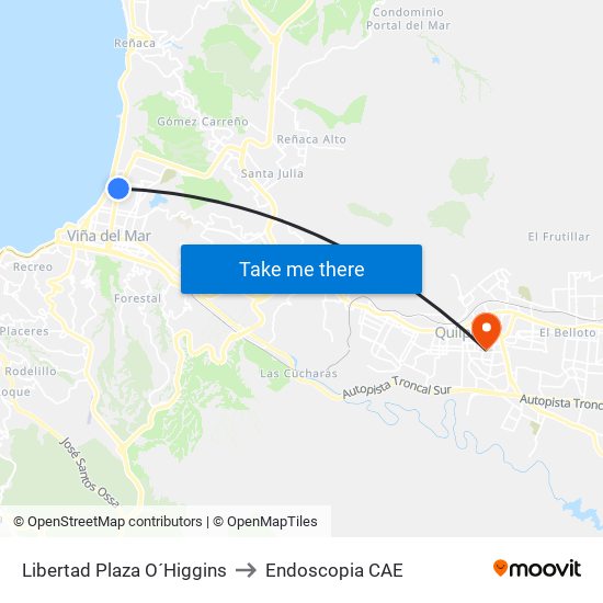Libertad Plaza O´Higgins to Endoscopia CAE map