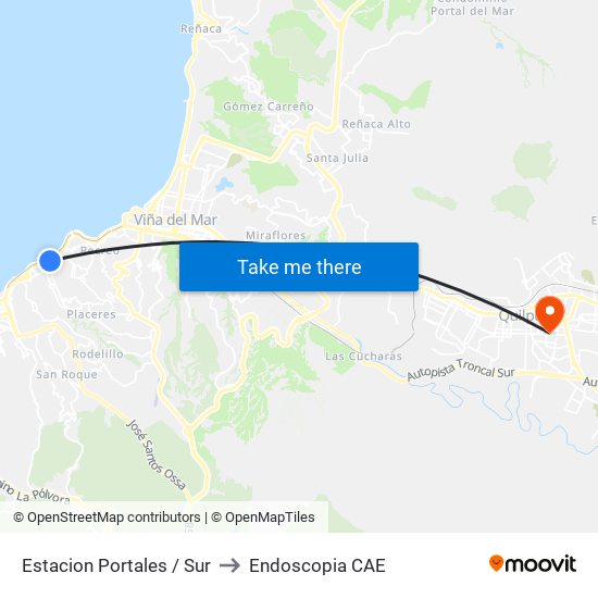 Estacion Portales / Sur to Endoscopia CAE map