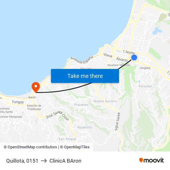 Quillota, 0151 to ClinicA BAron map