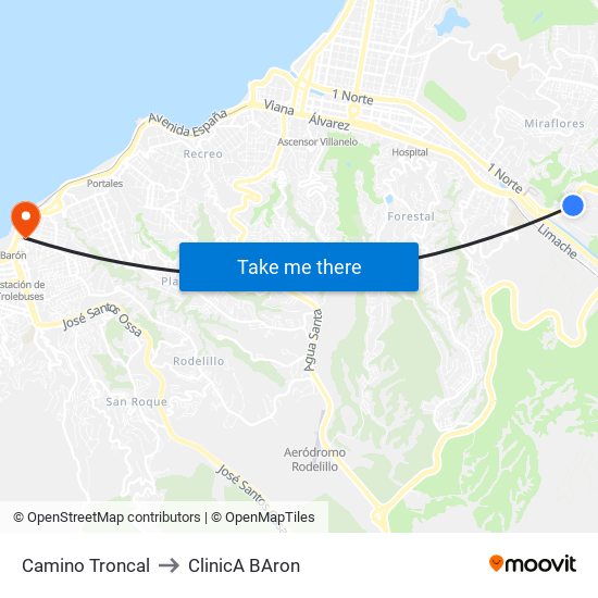 Camino Troncal to ClinicA BAron map