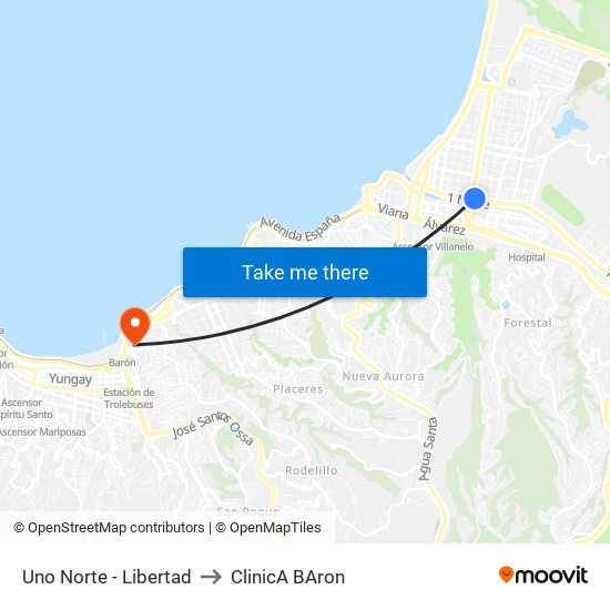 Uno Norte - Libertad to ClinicA BAron map