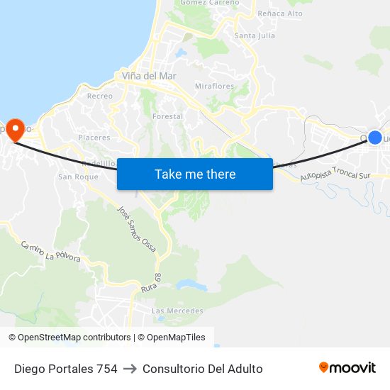 Diego Portales 754 to Consultorio Del Adulto map