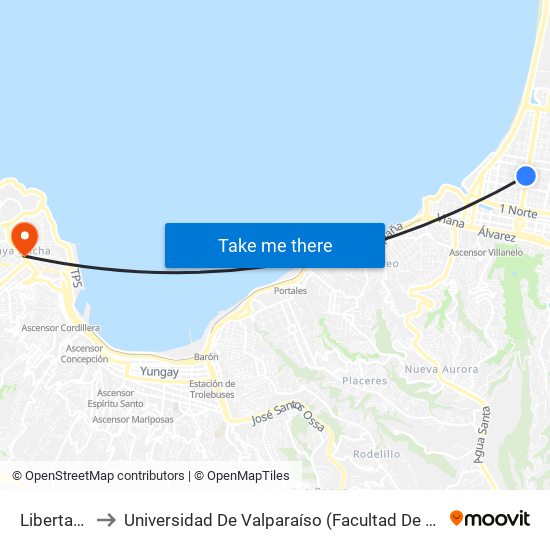 Libertad Copec to Universidad De Valparaíso (Facultad De Ciencias - Ingeniería Ambiental) map