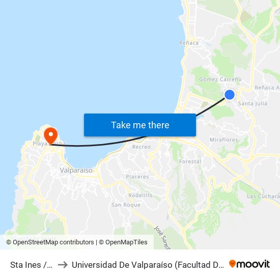 Sta Ines / Feria Libre to Universidad De Valparaíso (Facultad De Ciencias - Ingeniería Ambiental) map