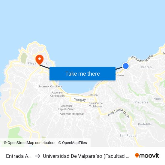 Entrada A Valparaiso to Universidad De Valparaíso (Facultad De Ciencias - Ingeniería Ambiental) map