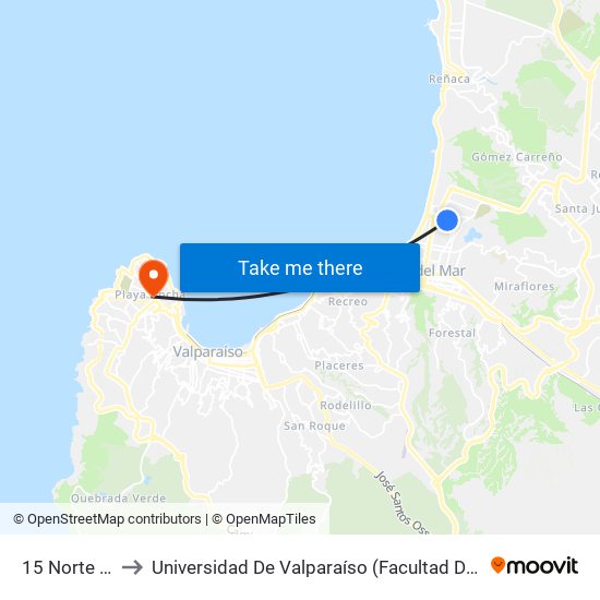 15 Norte - 3 Oriente to Universidad De Valparaíso (Facultad De Ciencias - Ingeniería Ambiental) map