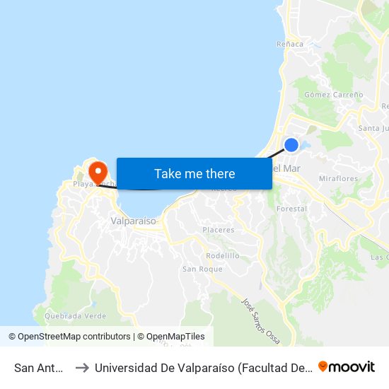 San Antonio, 1079 to Universidad De Valparaíso (Facultad De Ciencias - Ingeniería Ambiental) map