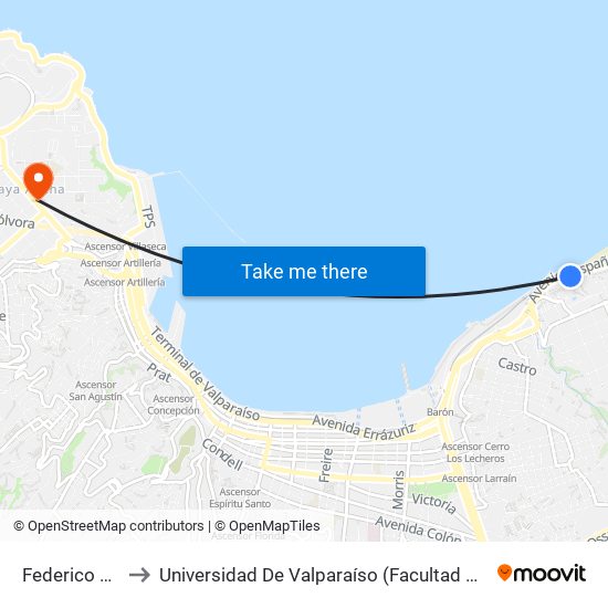 Federico Santa Maria to Universidad De Valparaíso (Facultad De Ciencias - Ingeniería Ambiental) map