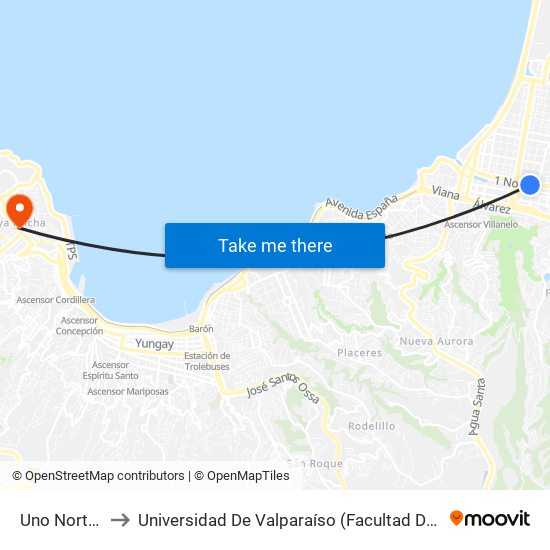 Uno Norte - Quillota to Universidad De Valparaíso (Facultad De Ciencias - Ingeniería Ambiental) map