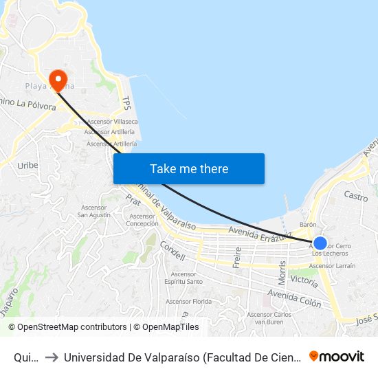 Quillota to Universidad De Valparaíso (Facultad De Ciencias - Ingeniería Ambiental) map