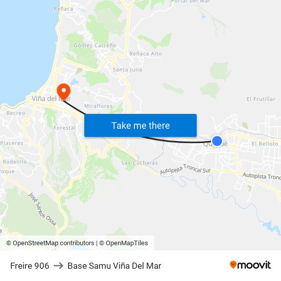Freire 906 to Base Samu Viña Del Mar map