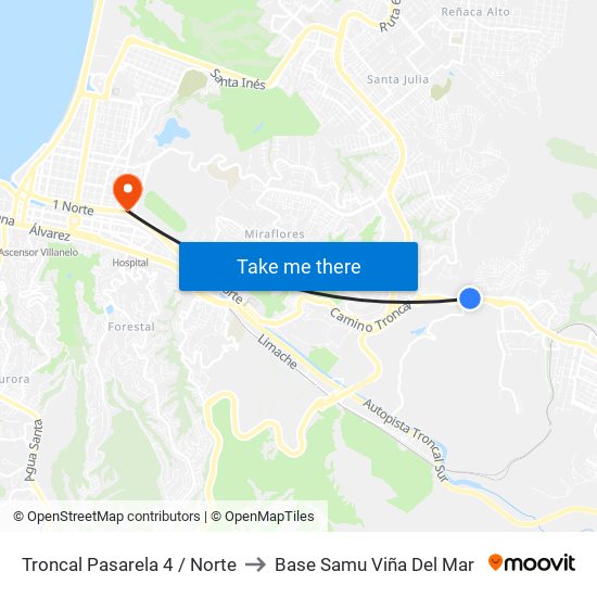 Troncal Pasarela 4 / Norte to Base Samu Viña Del Mar map