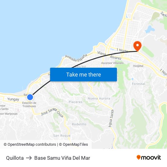 Quillota to Base Samu Viña Del Mar map