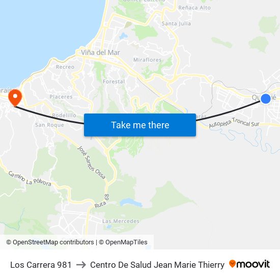 Los Carrera 981 to Centro De Salud Jean Marie Thierry map