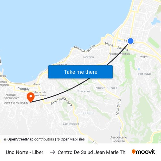 Uno Norte - Libertad to Centro De Salud Jean Marie Thierry map