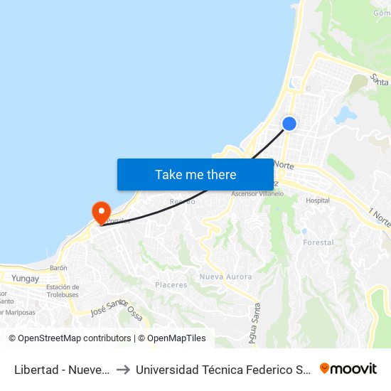 Libertad - Nueve Norte to Universidad Técnica Federico Santa María map
