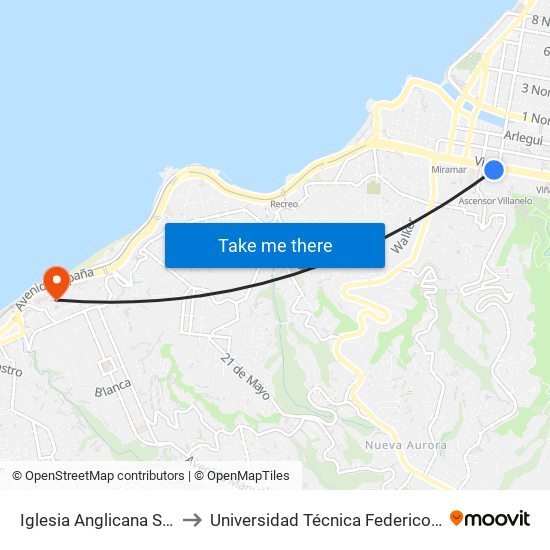 Iglesia Anglicana San Pedro to Universidad Técnica Federico Santa María map