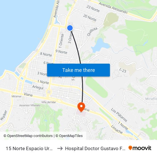 15 Norte Espacio Urbano to Hospital Doctor Gustavo Fricke map