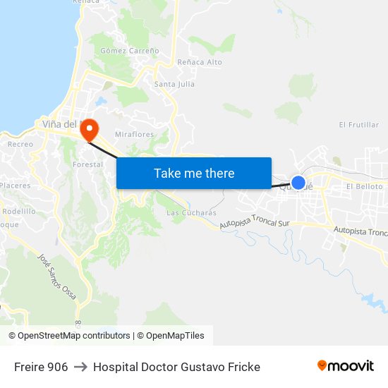 Freire 906 to Hospital Doctor Gustavo Fricke map