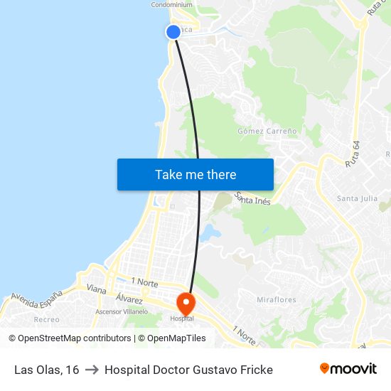 Las Olas, 16 to Hospital Doctor Gustavo Fricke map