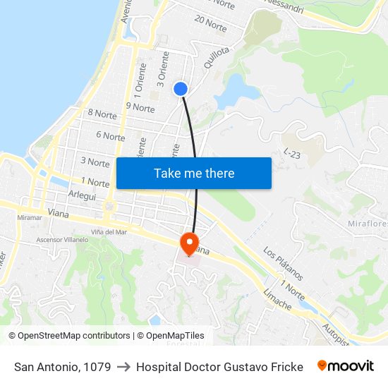 San Antonio, 1079 to Hospital Doctor Gustavo Fricke map