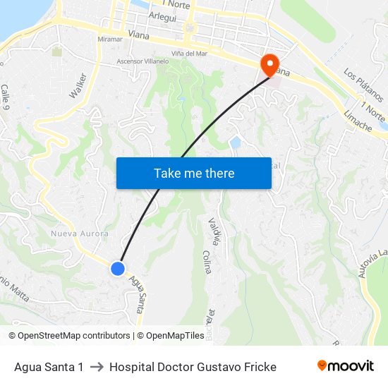 Agua Santa 1 to Hospital Doctor Gustavo Fricke map