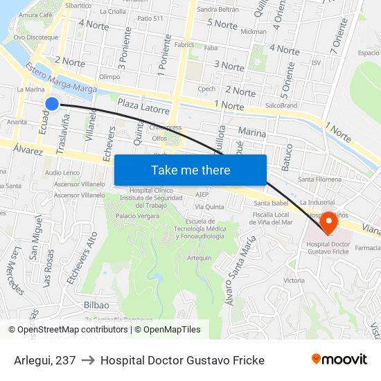 Arlegui, 237 to Hospital Doctor Gustavo Fricke map