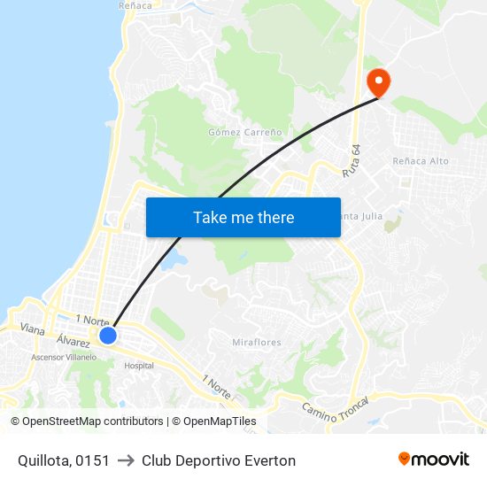 Quillota, 0151 to Club Deportivo Everton map