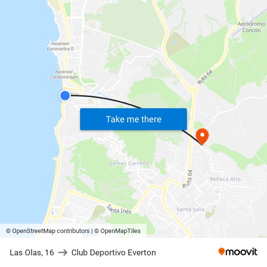 Las Olas, 16 to Club Deportivo Everton map